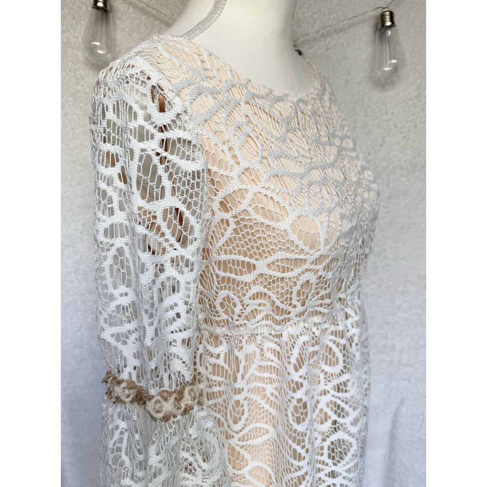 Basically me Cream Floral Lace Flared Sleeves Babydoll Mini Dress Women's M/L - Picture 9 of 12
